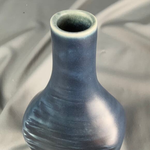 Studio Pottery Bud Vase | Hand Thrown Matte Indigo Blue | Artisan Modern 4.5x3 - Picture 4 of 5